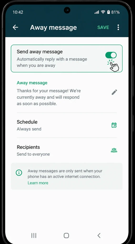 فعال کردن Send Away Message