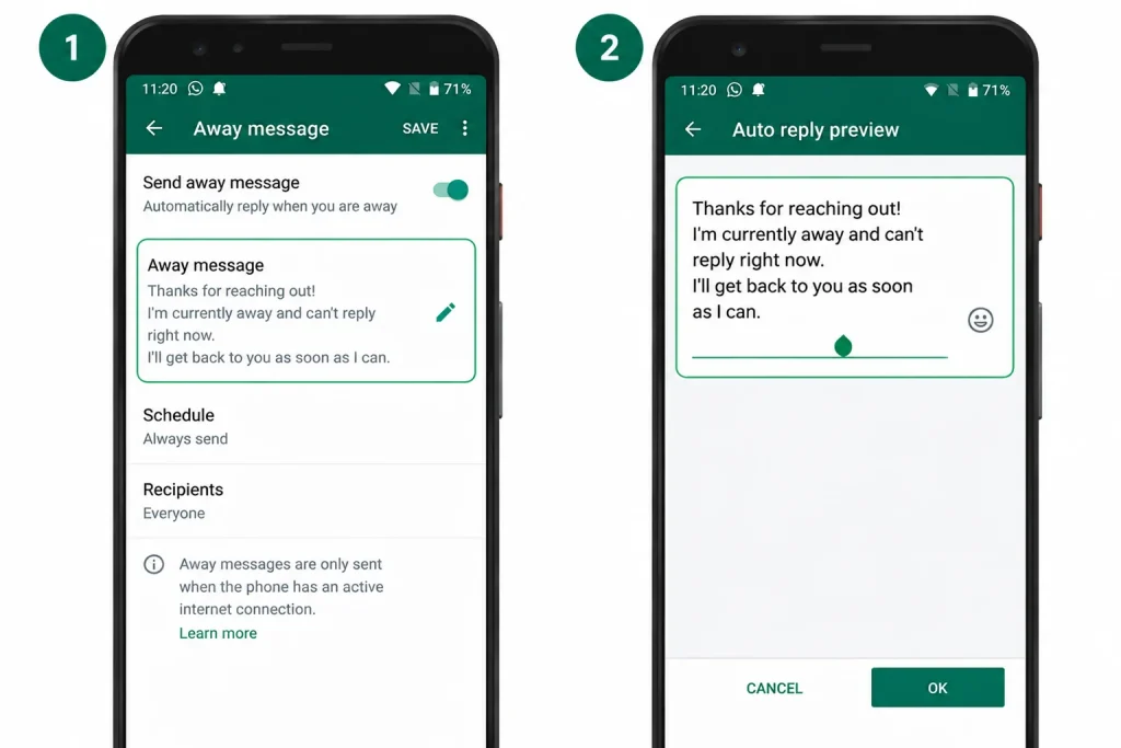 نوشتن متن پیام در قسمت Away Message
